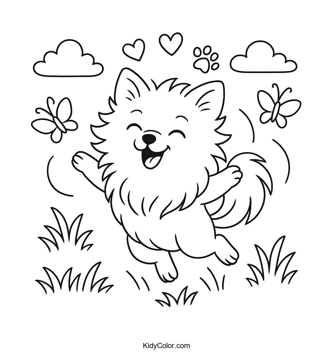 Pomeranian dog playing in the clouds