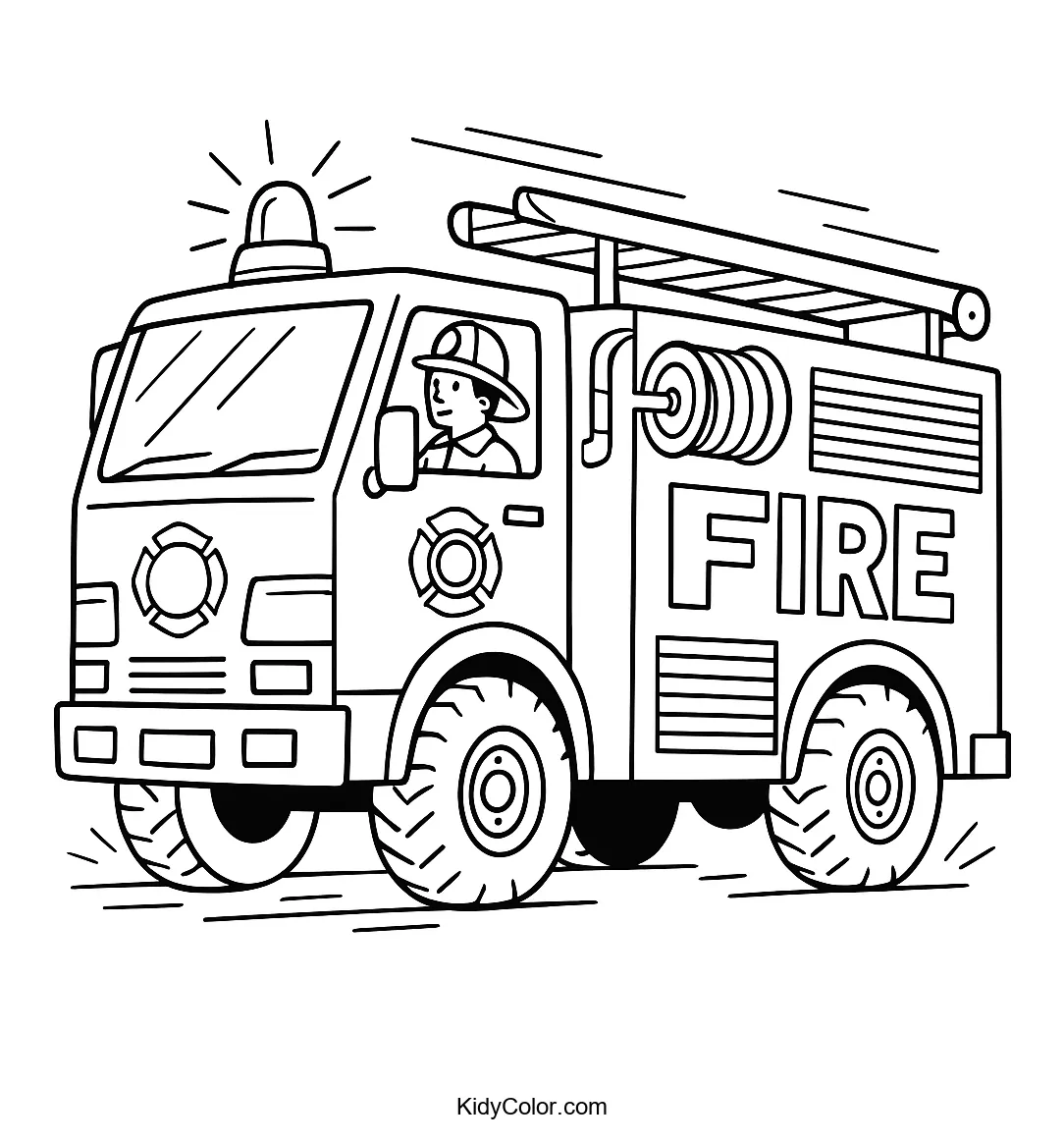 Fire Truck in Motion coloring page
