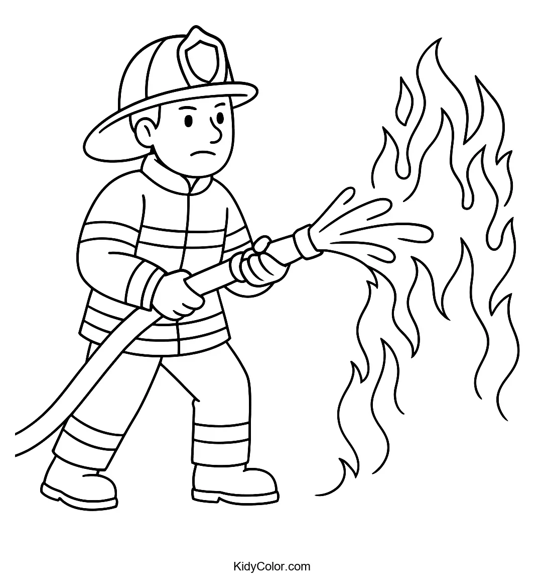 Firefighter battling flames coloring page