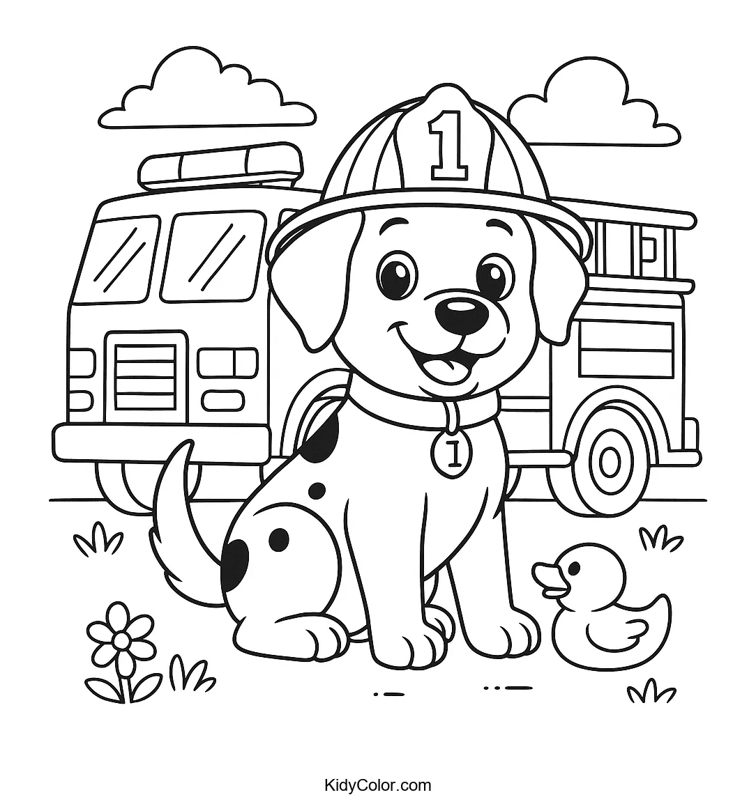 Firefighting Dalmatian and rescue truck
