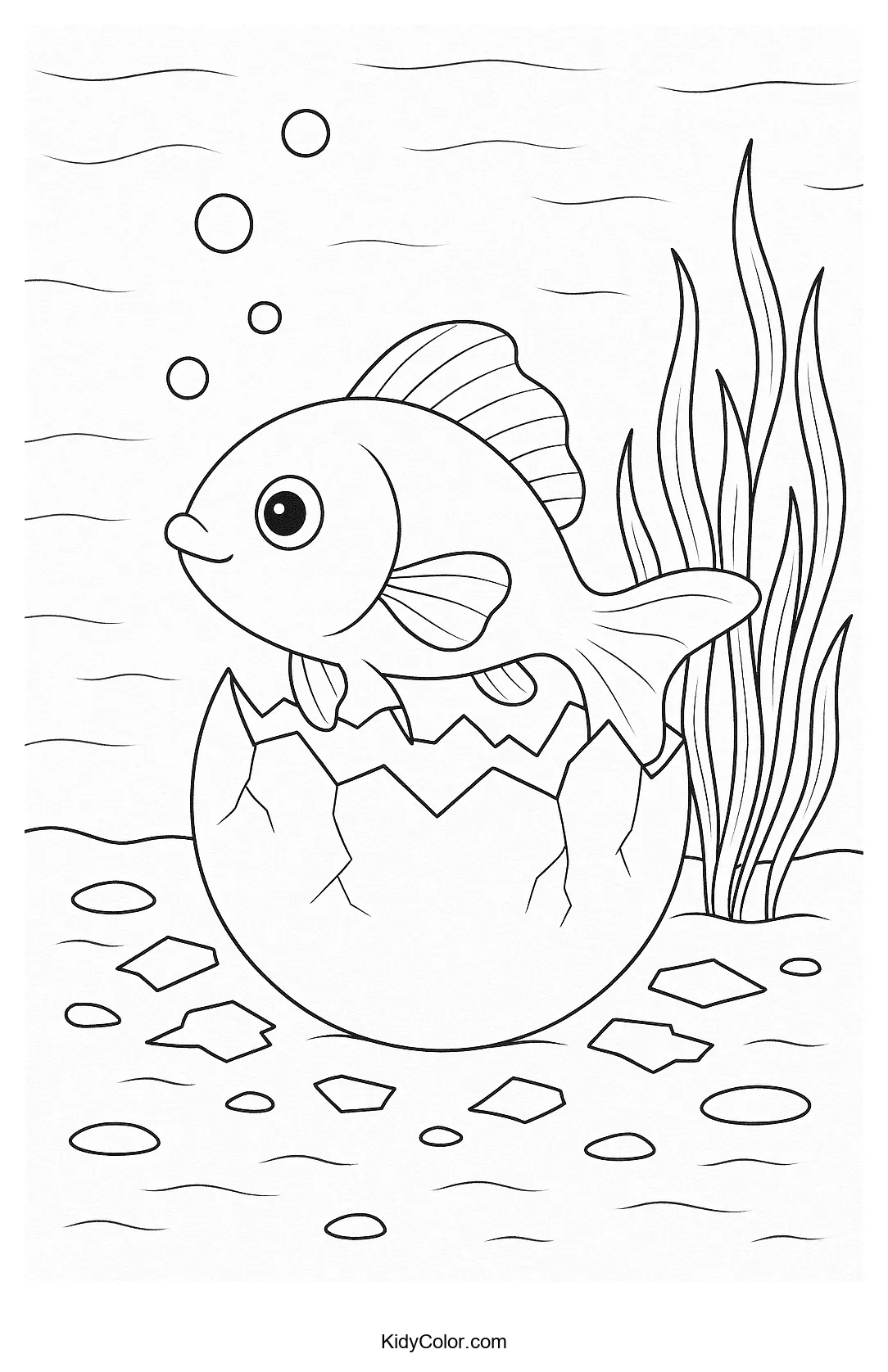 Fish hatching in ocean depths coloring page
