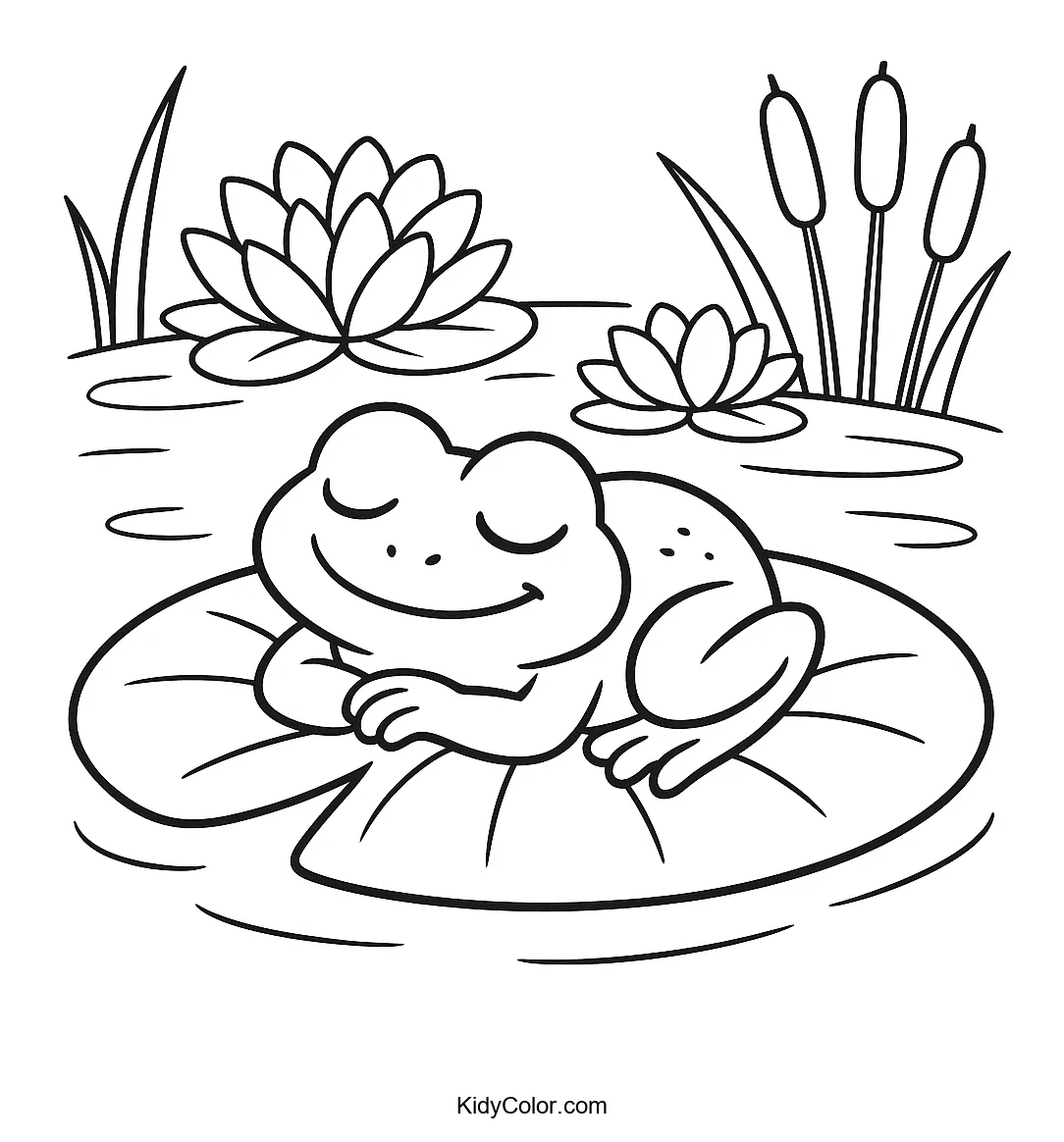 Frog resting on a lily pad