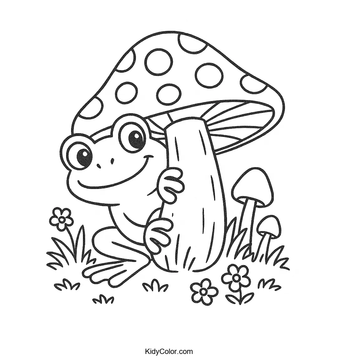 Frog with mushrooms coloring page