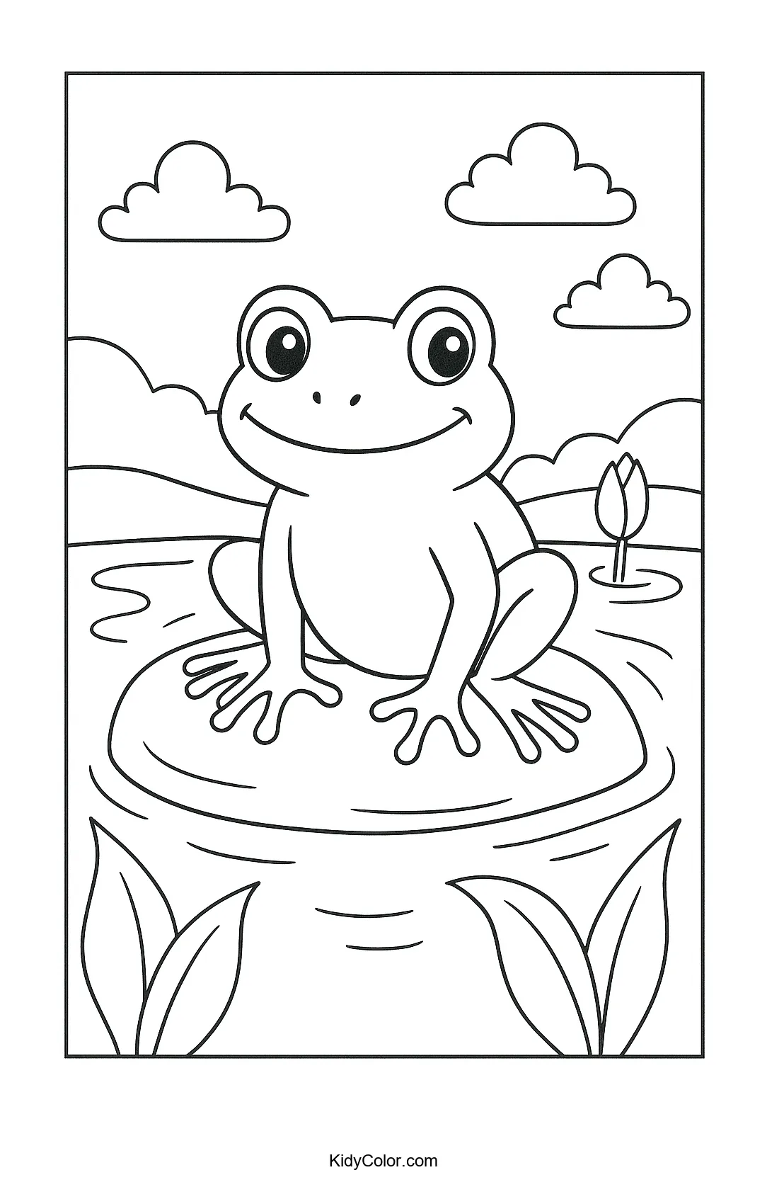 Frog sitting on a leaf-shaped rock