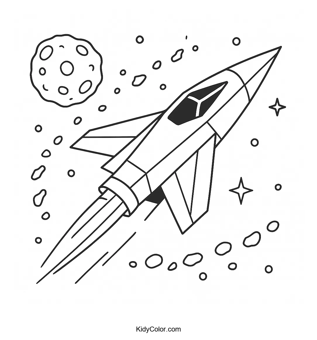 Futuristic spacecraft in an asteroid belt