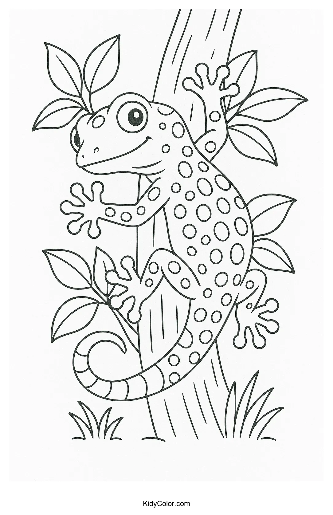 Gecko climbing a leafy tree