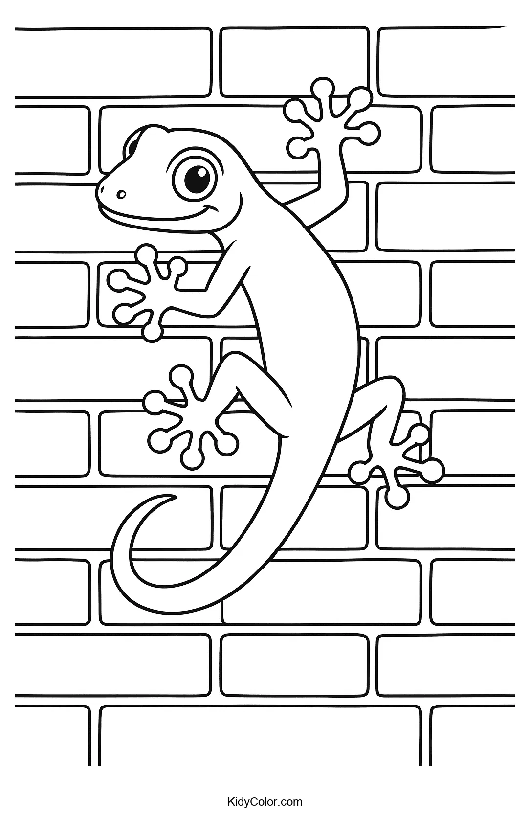 Gecko climbing a brick wall