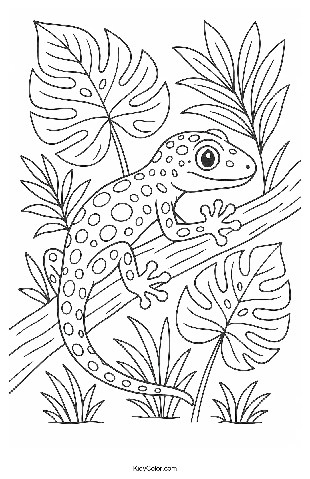 Gecko on a curved branch coloring page