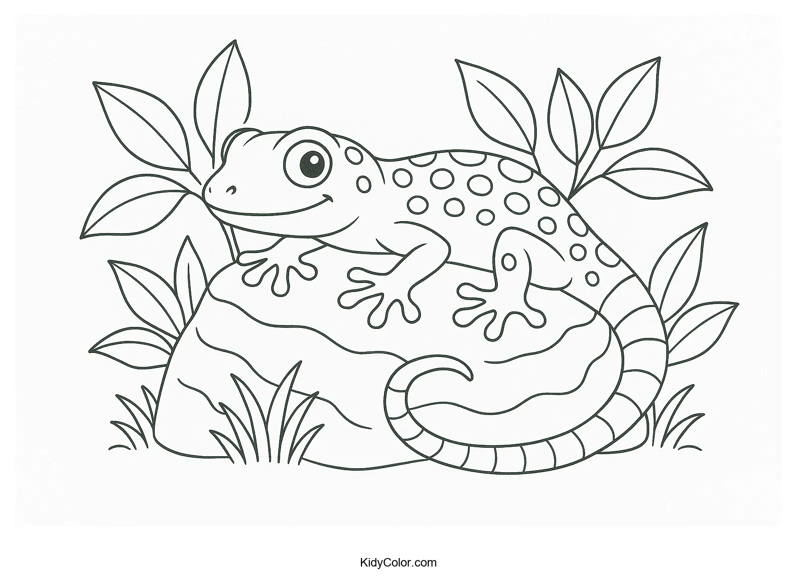 Gecko on a textured rock coloring page.