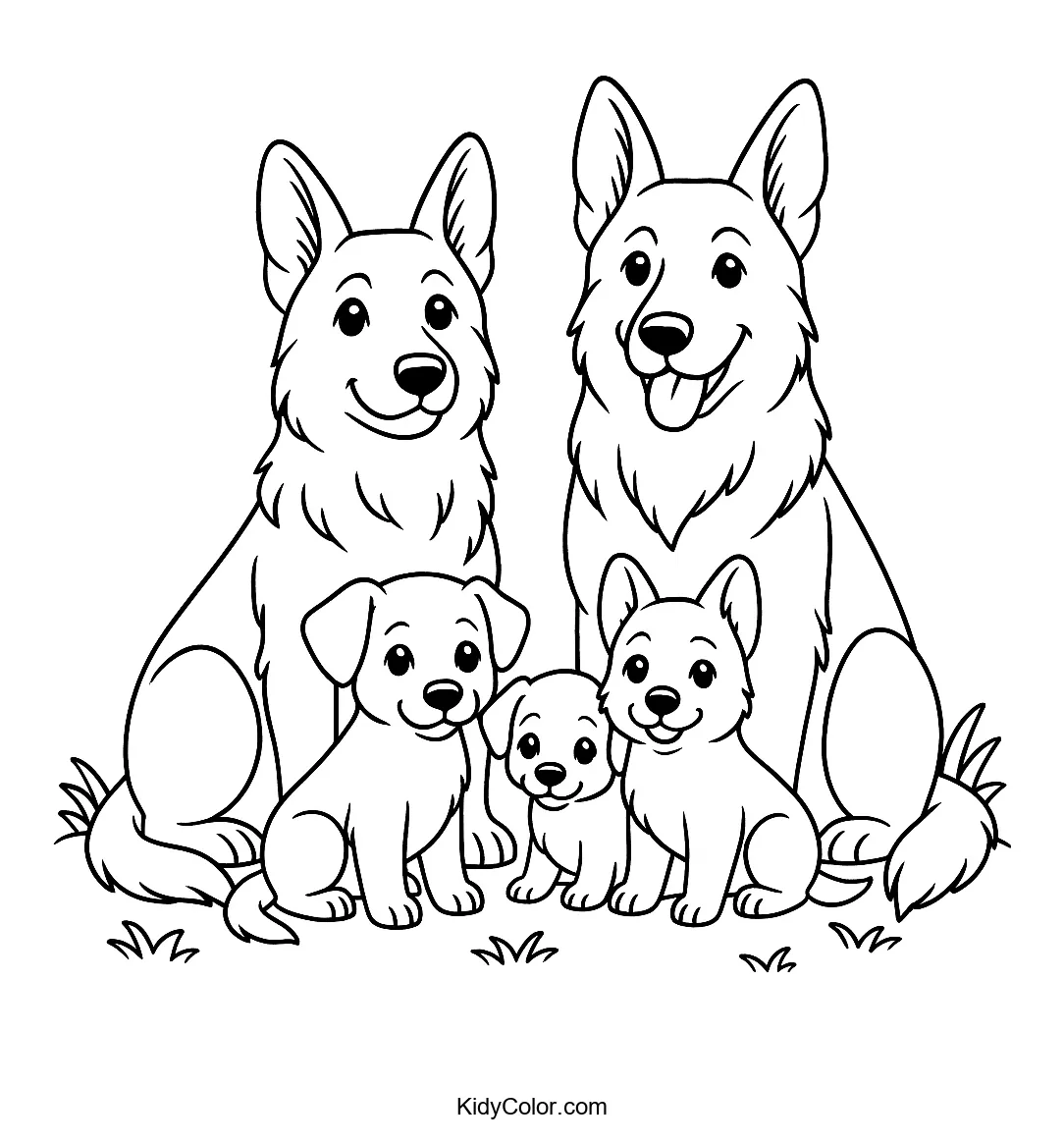 German Shepherd family on grass