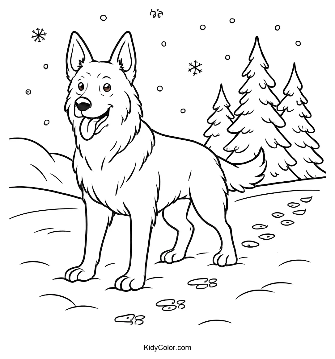 German Shepherd in snowy landscape