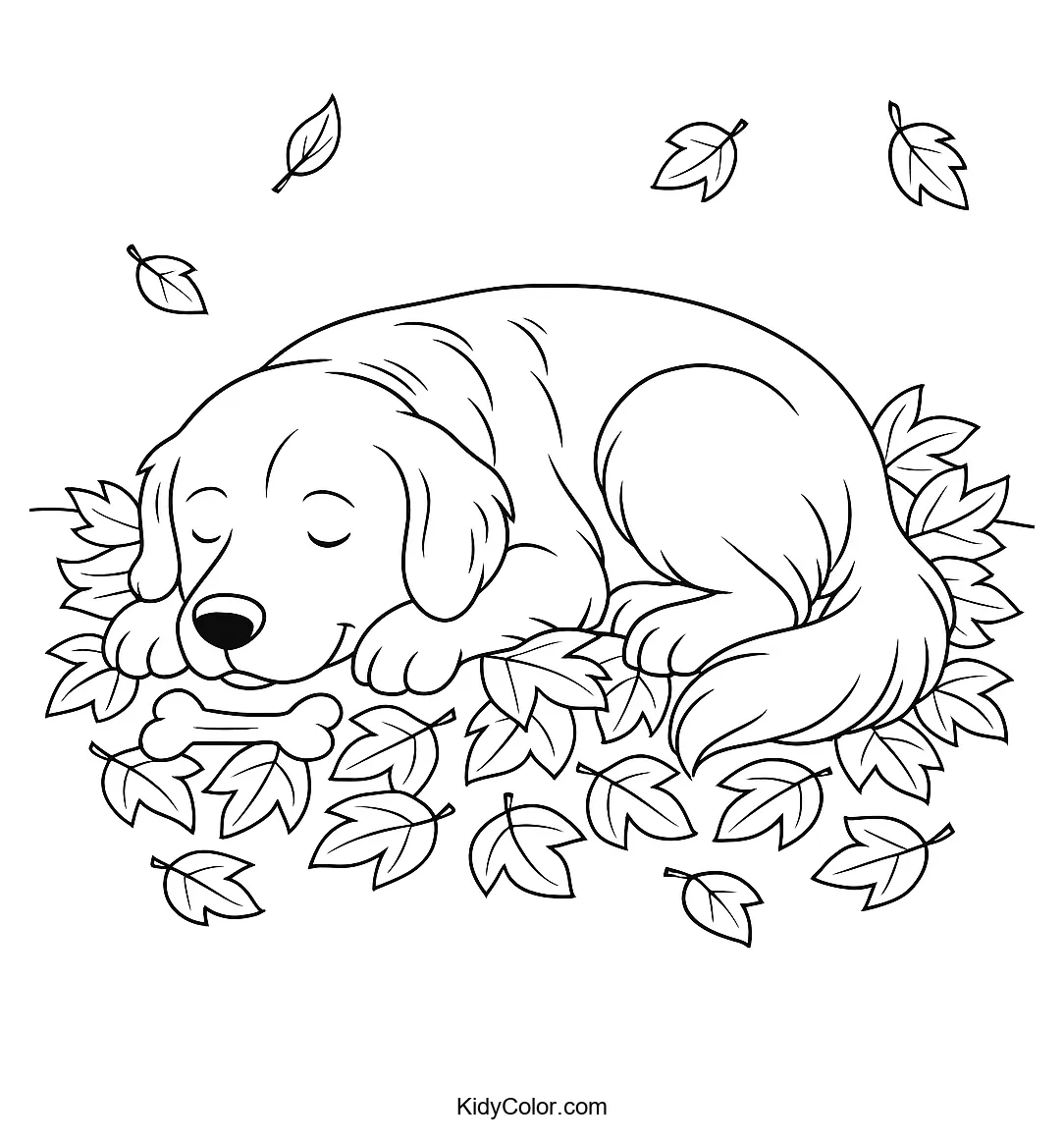 Golden Retriever playing in autumn leaves