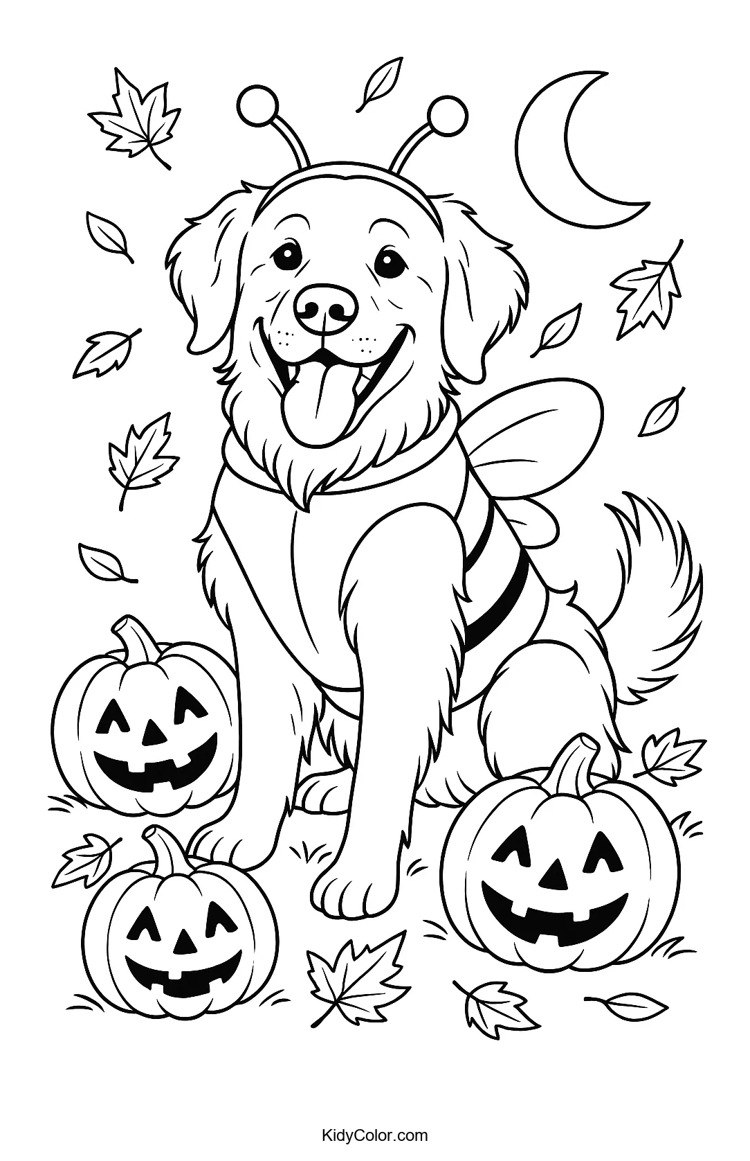 Golden Retriever wearing a bumblebee costume