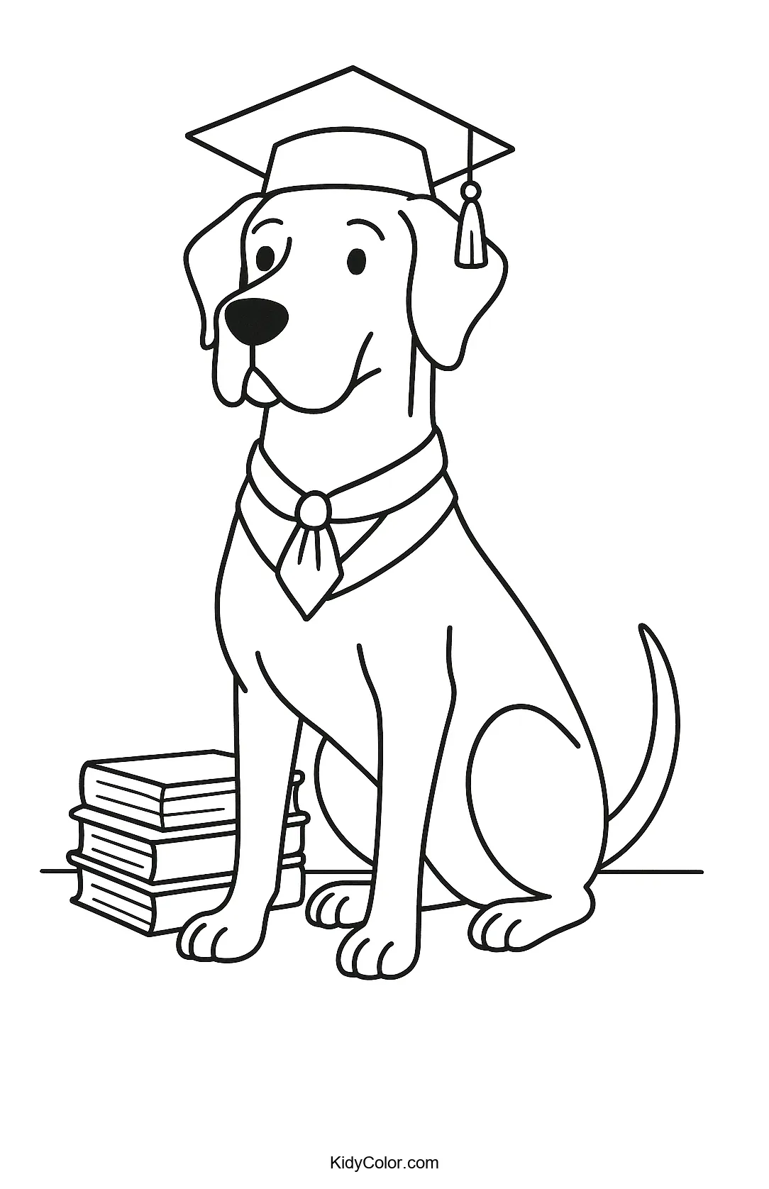 Coloring page with paw prints and books