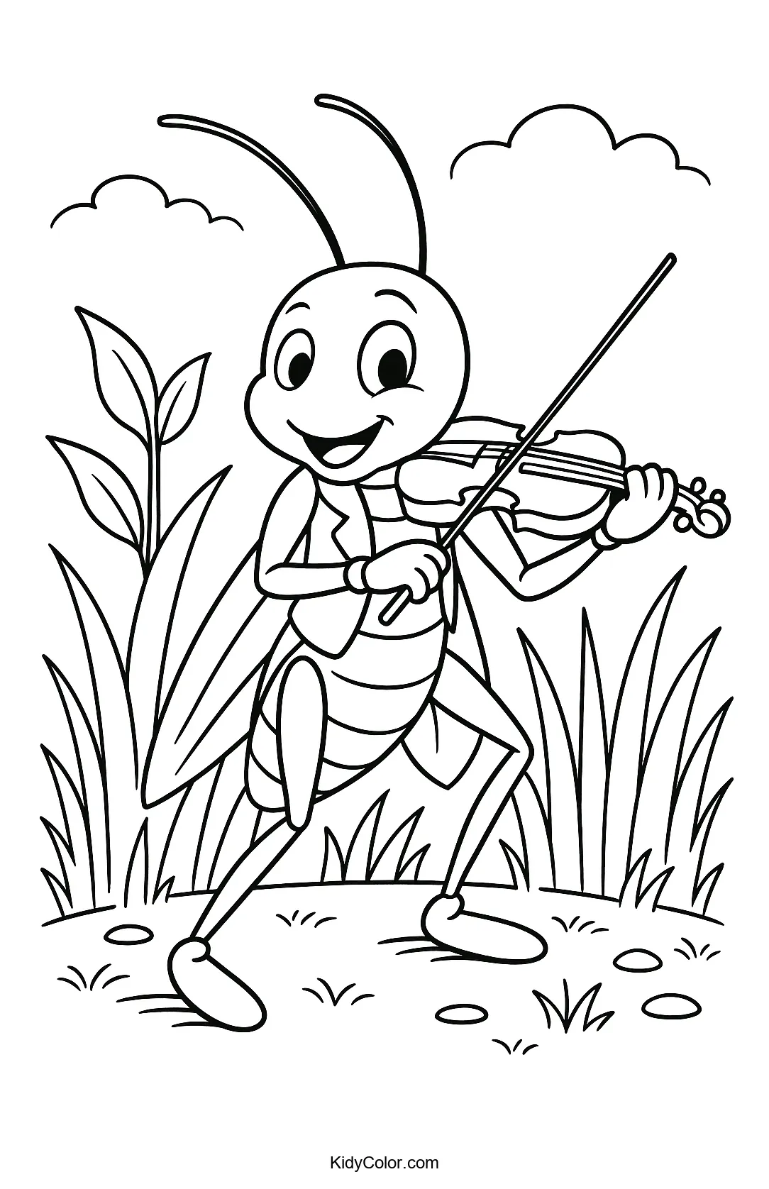 Grasshopper in a grassy field coloring page