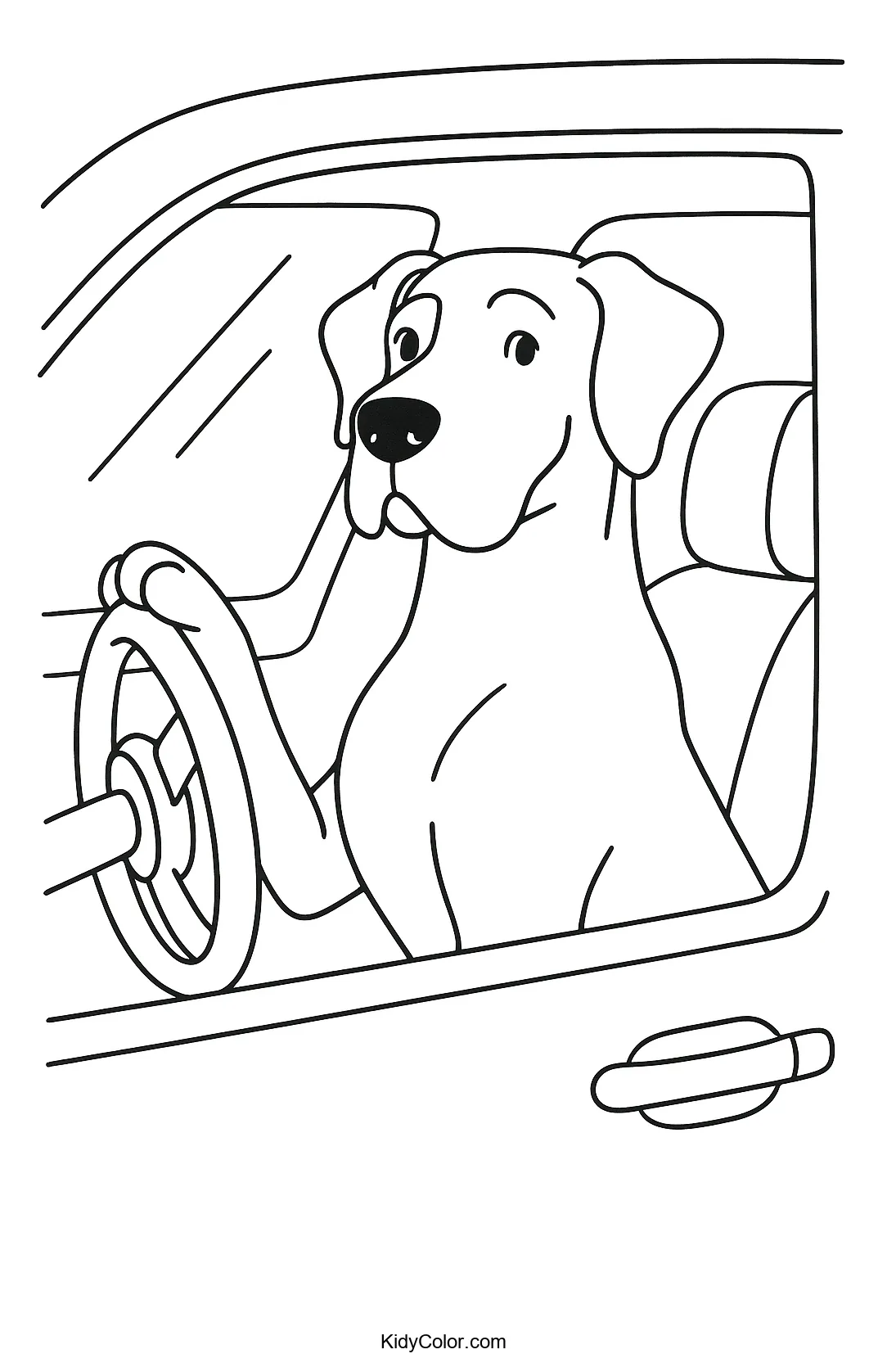 Great Dane driving a car