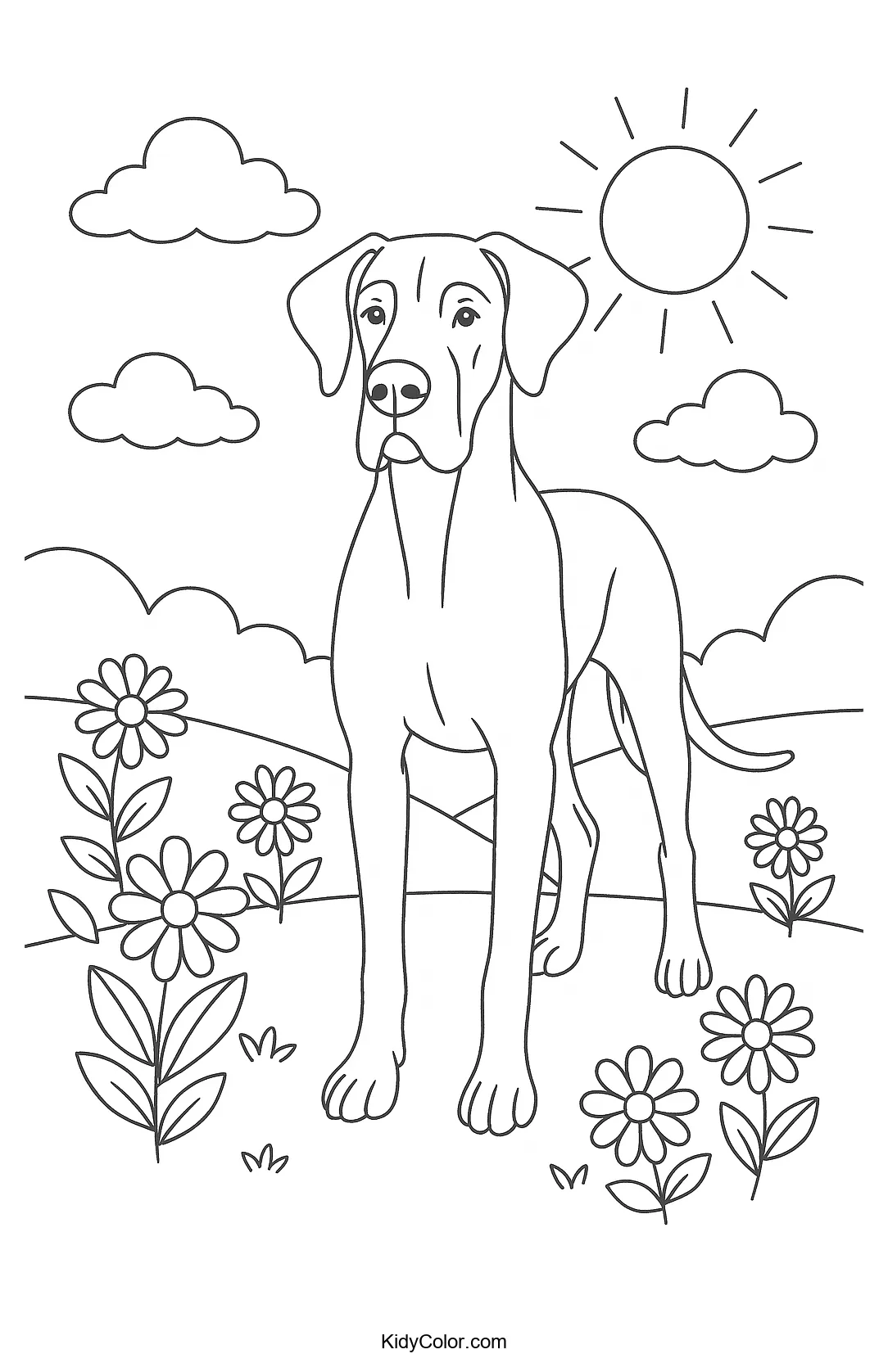 Great Dane in a serene garden