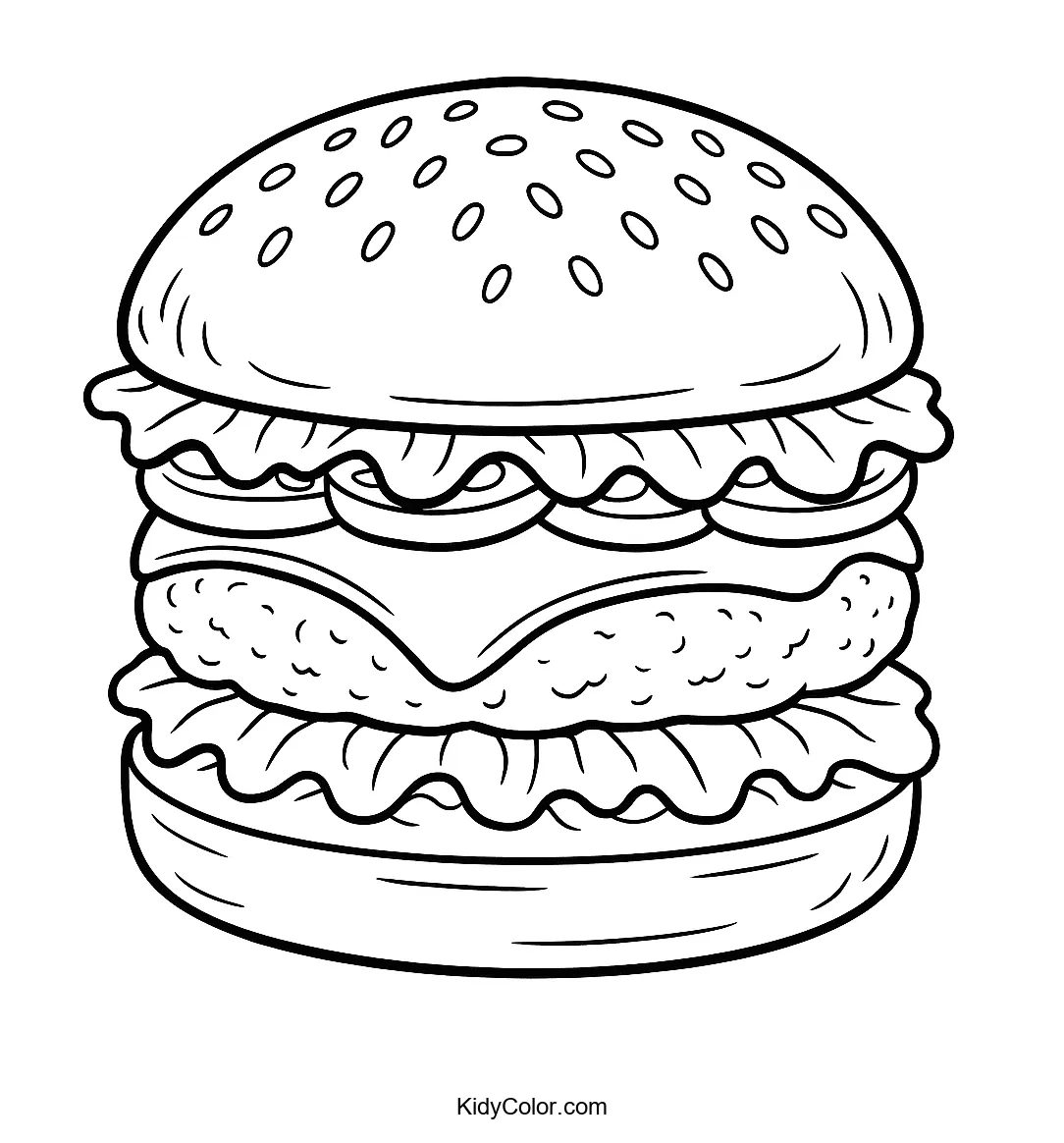 Coloring page of a half-eaten burger illustration