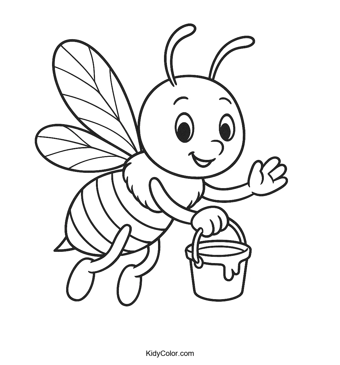 Happy bee with a honey bucket illustration