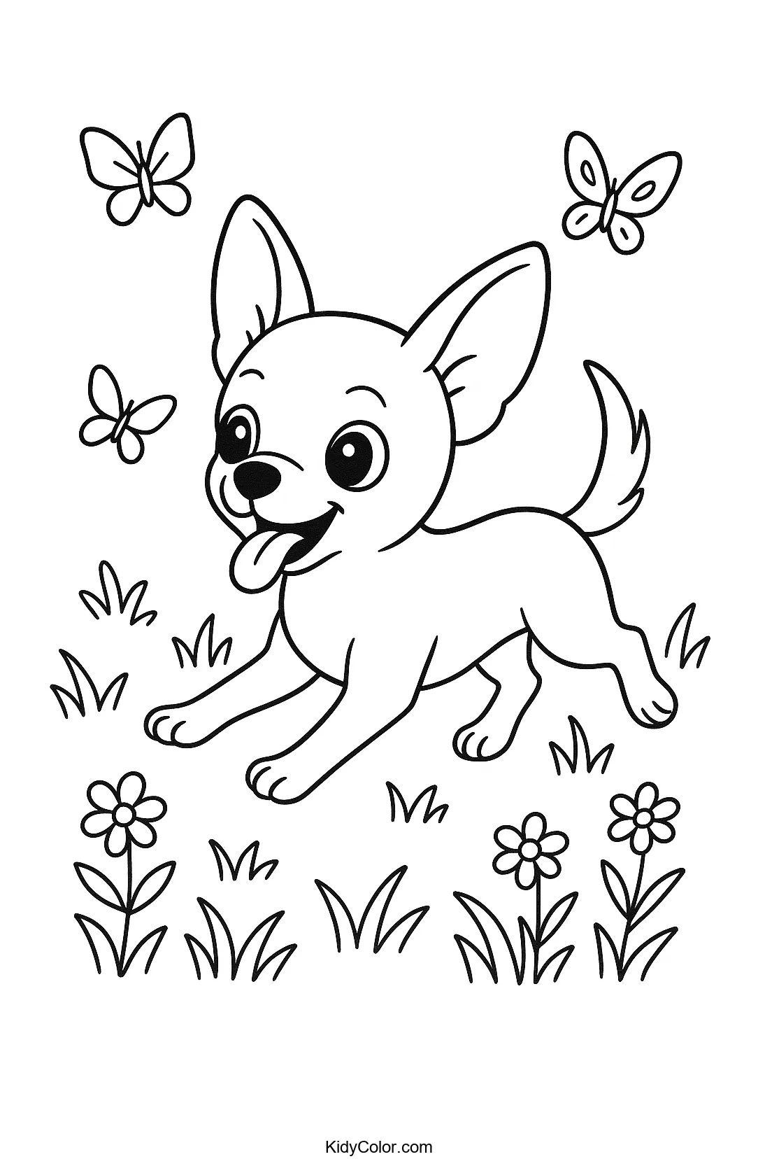 Happy Chihuahua in a flower field