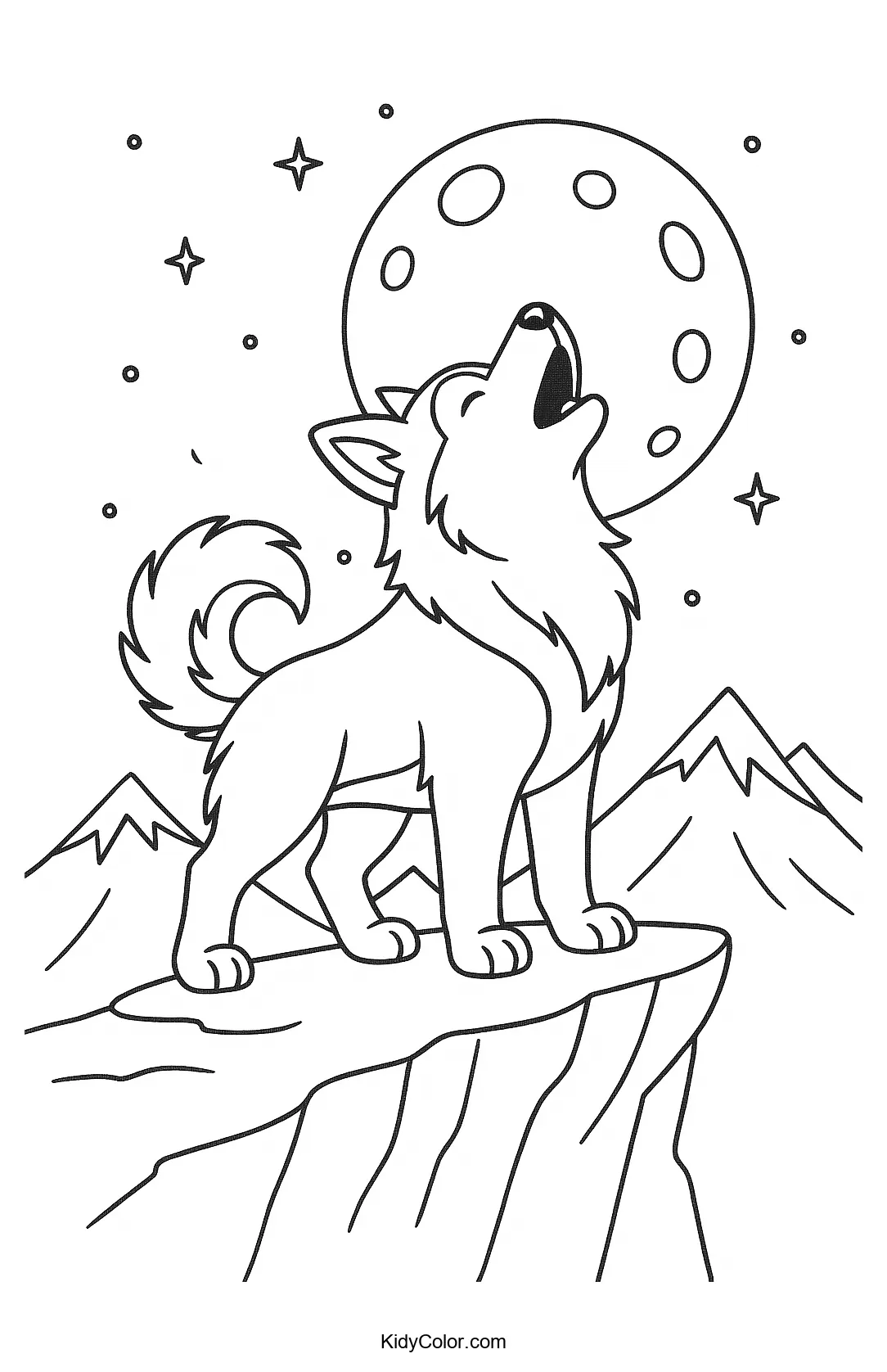 Howling husky under a full moon