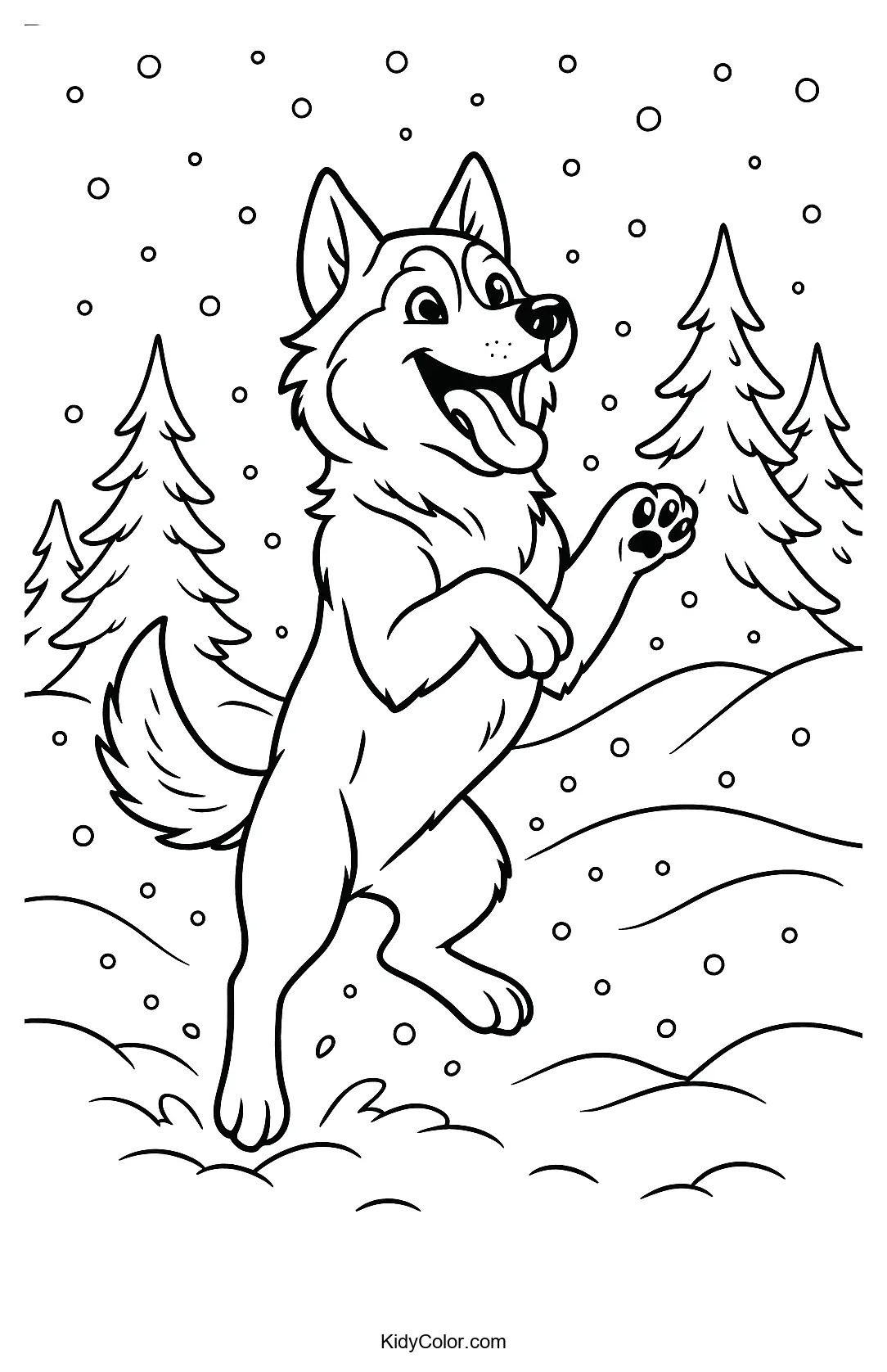 Husky leaping through snow