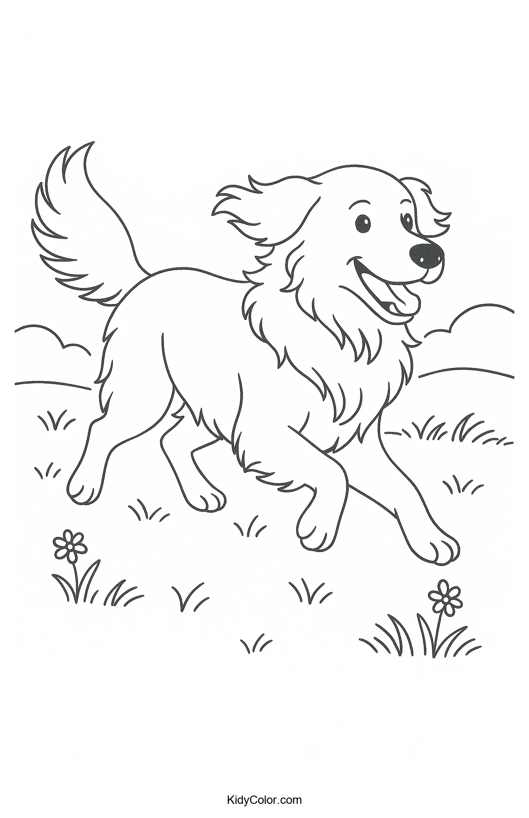 Golden retriever in motion coloring page