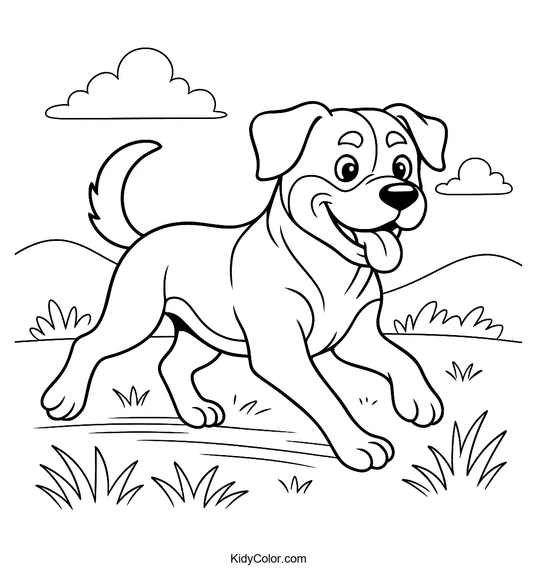 Joyful Rottweiler in a grassy field