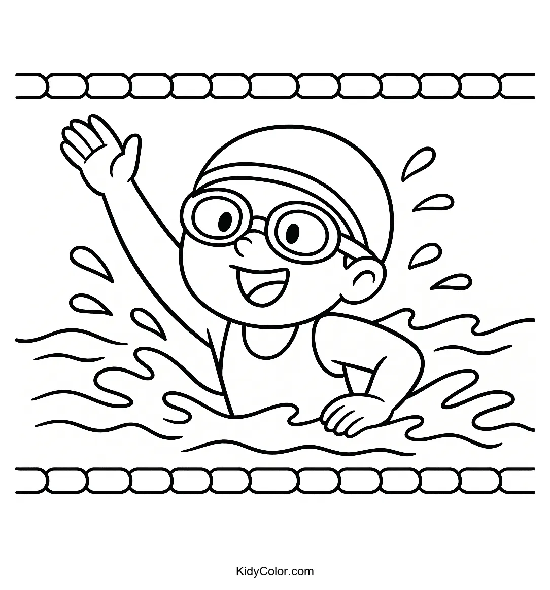 Joyful swimmer in action coloring page