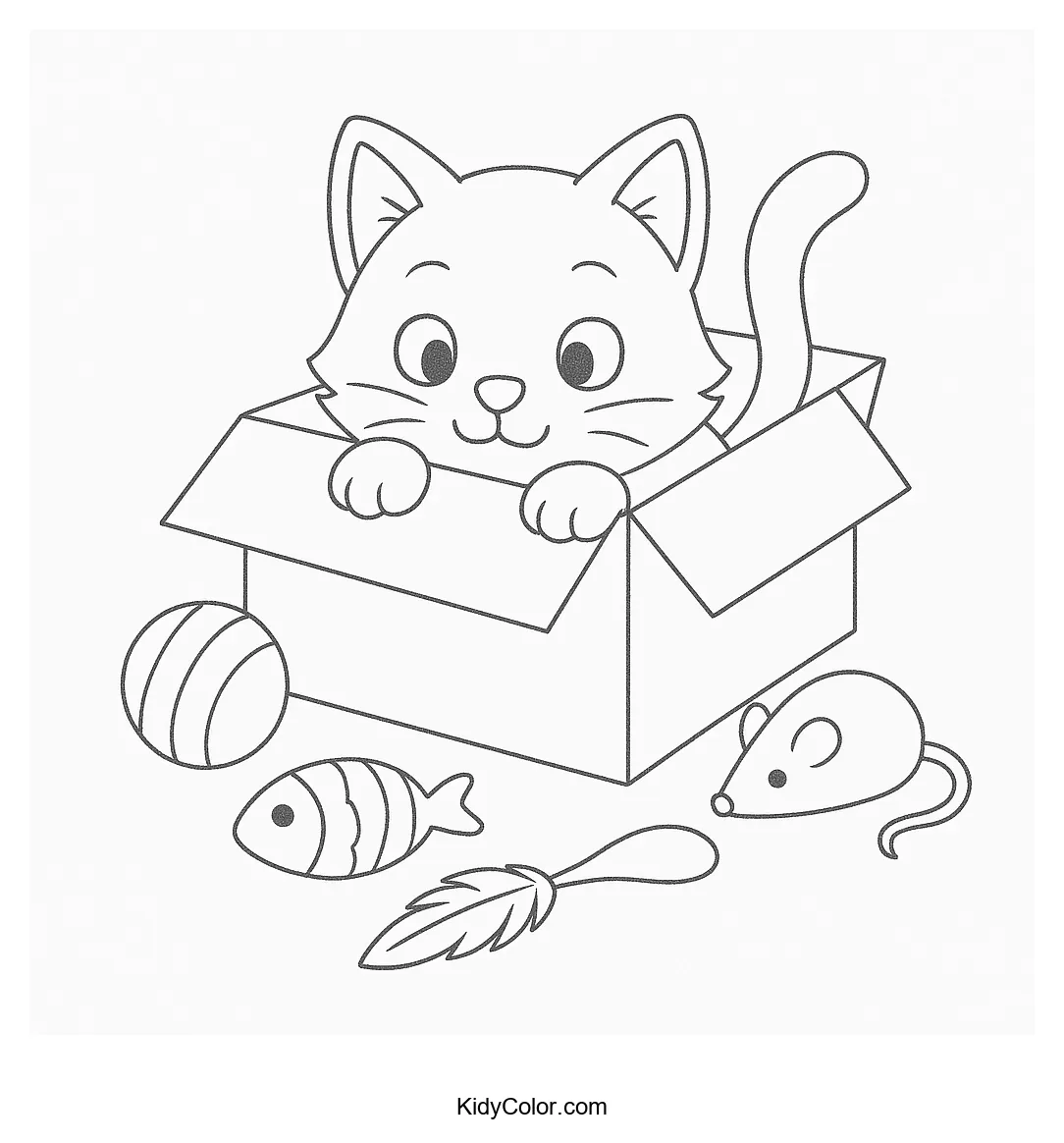 Playful kittens in a box coloring page
