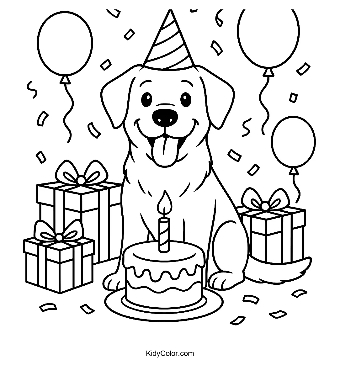 Labrador's birthday party with dogs and balloons