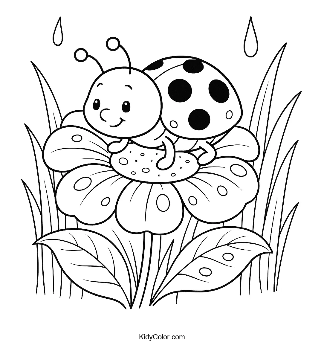 Ladybug on a flower with raindrops