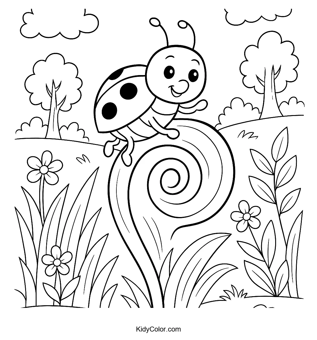 Ladybug on a spiral fern frond