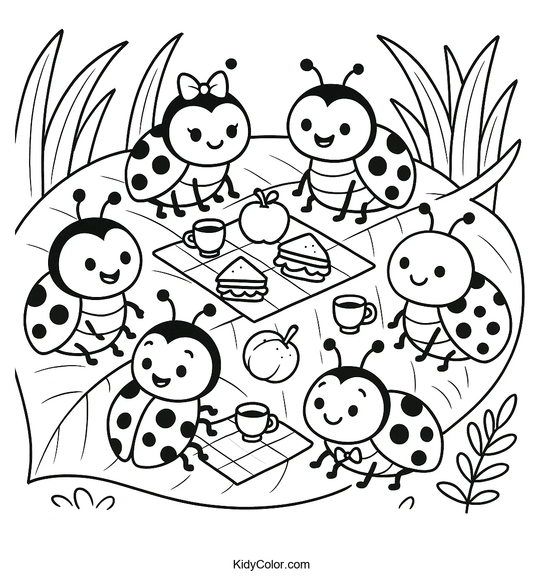 Ladybugs having a picnic on a leaf