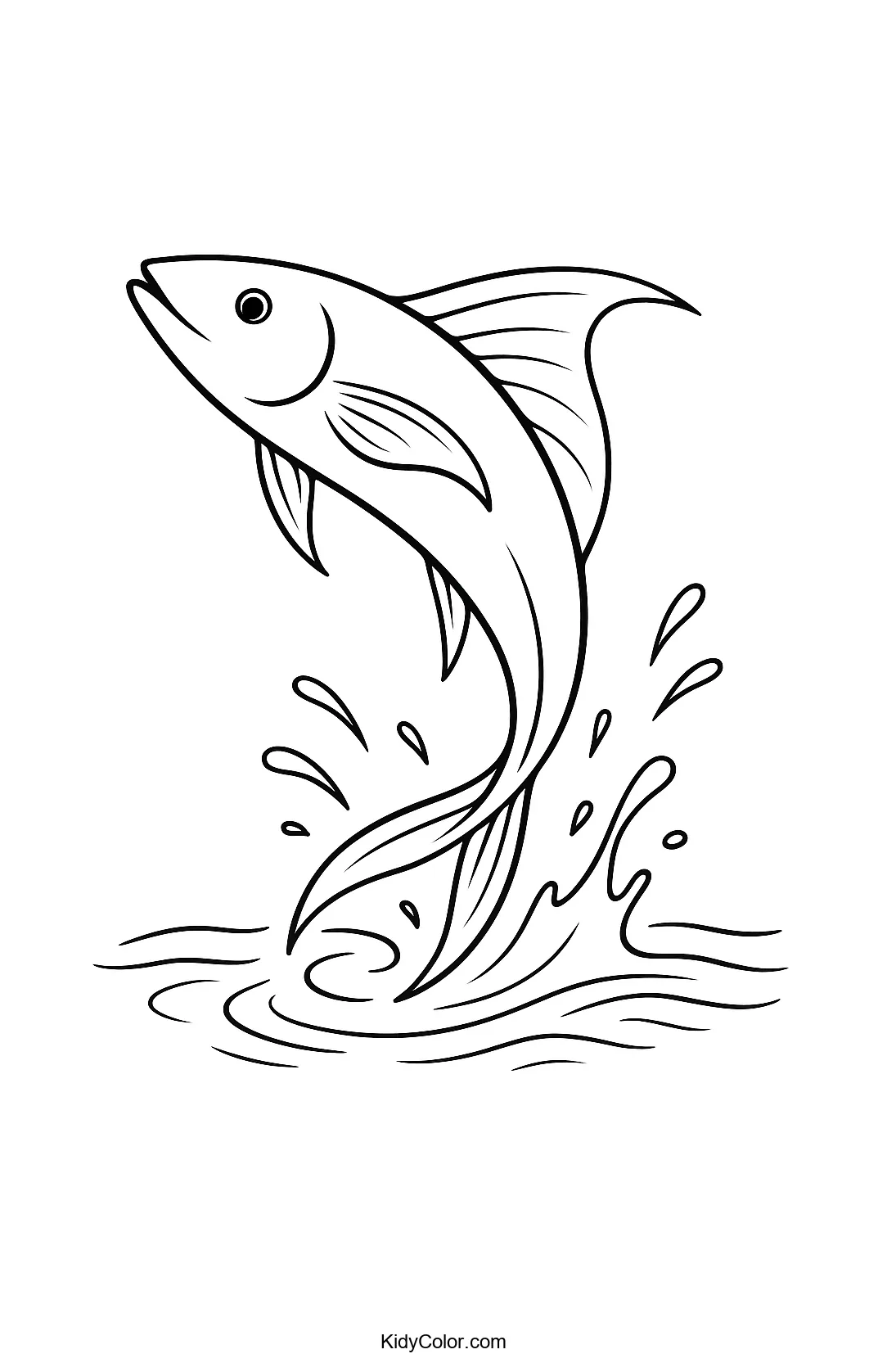 Leaping fish in bold lines for coloring