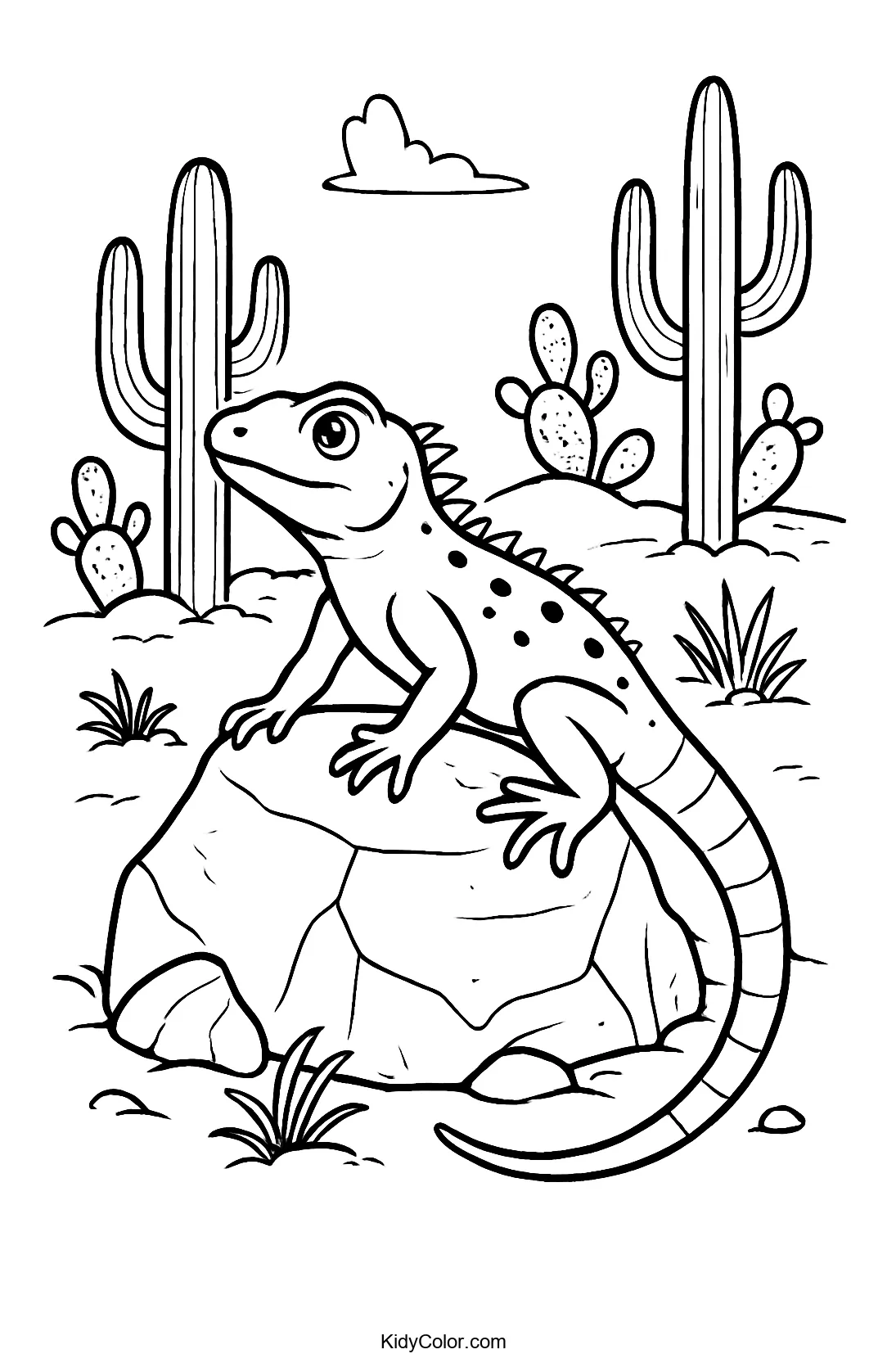 Lizard on a desert rock coloring page