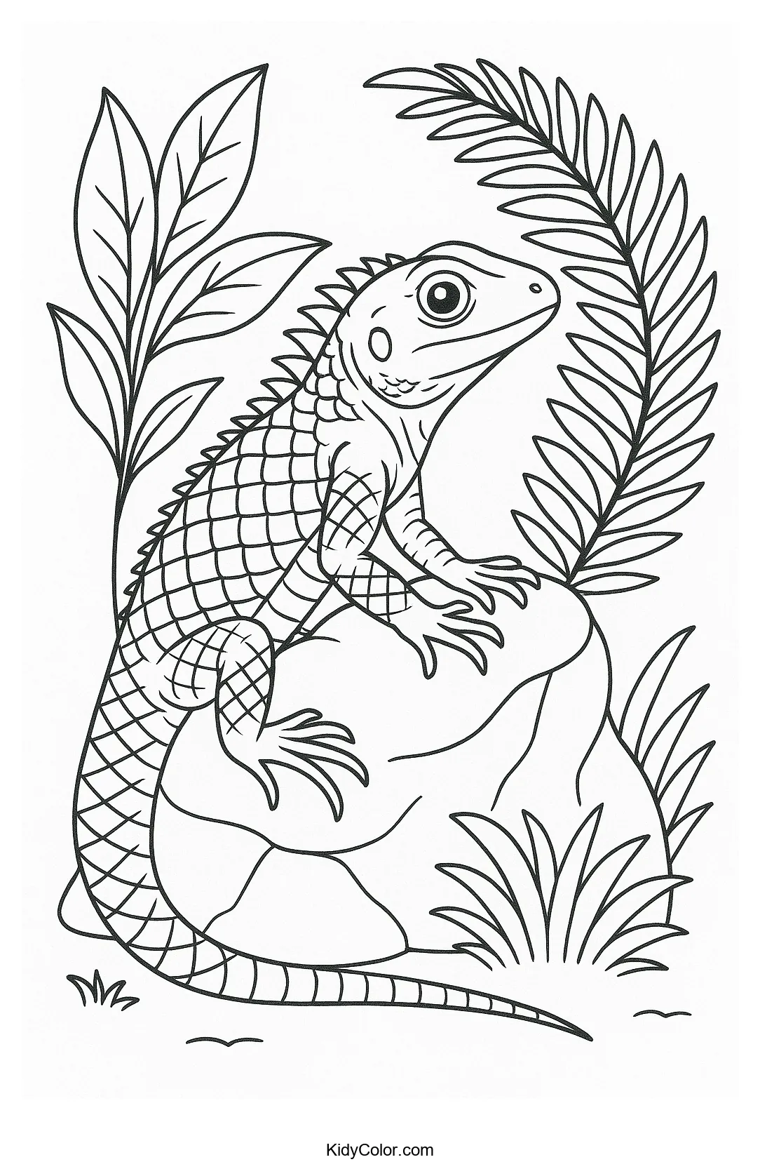 Lizard on a rock with surrounding foliage