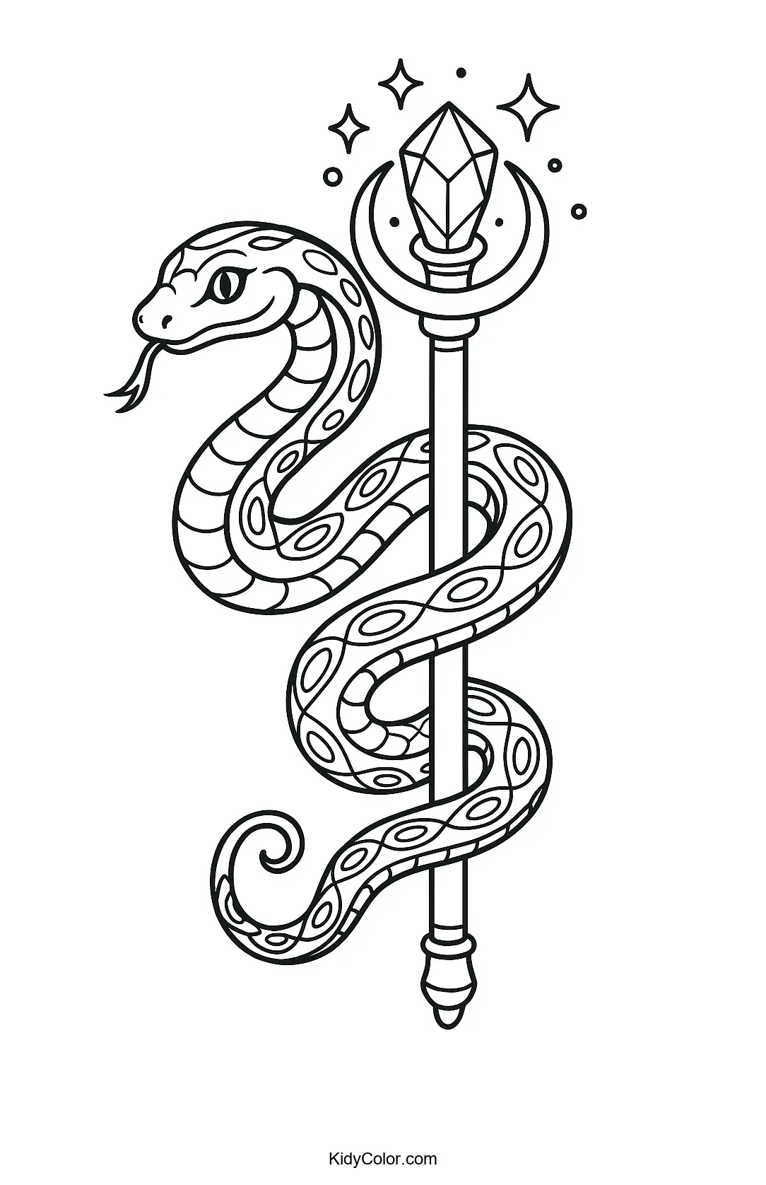 Illustrated magical serpent coiled around a wizard's staff