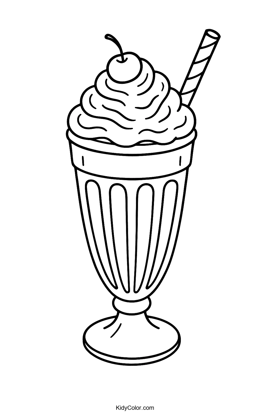 Milkshake with whipped cream and a cherry coloring page