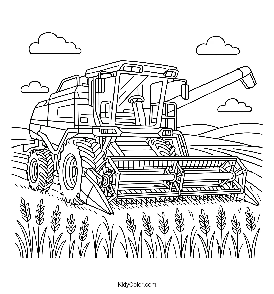 Modern combine harvester in the countryside