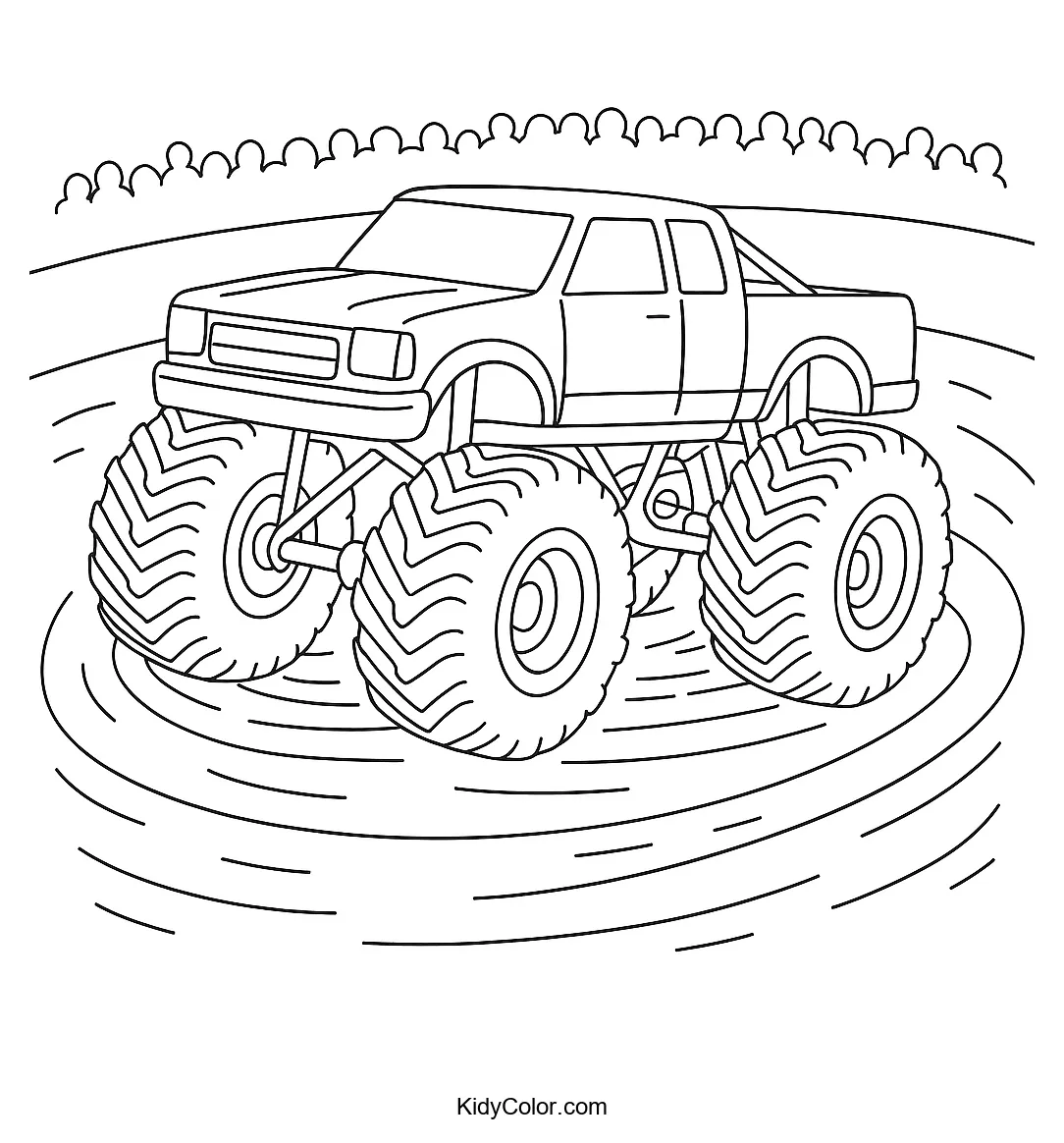 Monster truck doing a donut in an arena