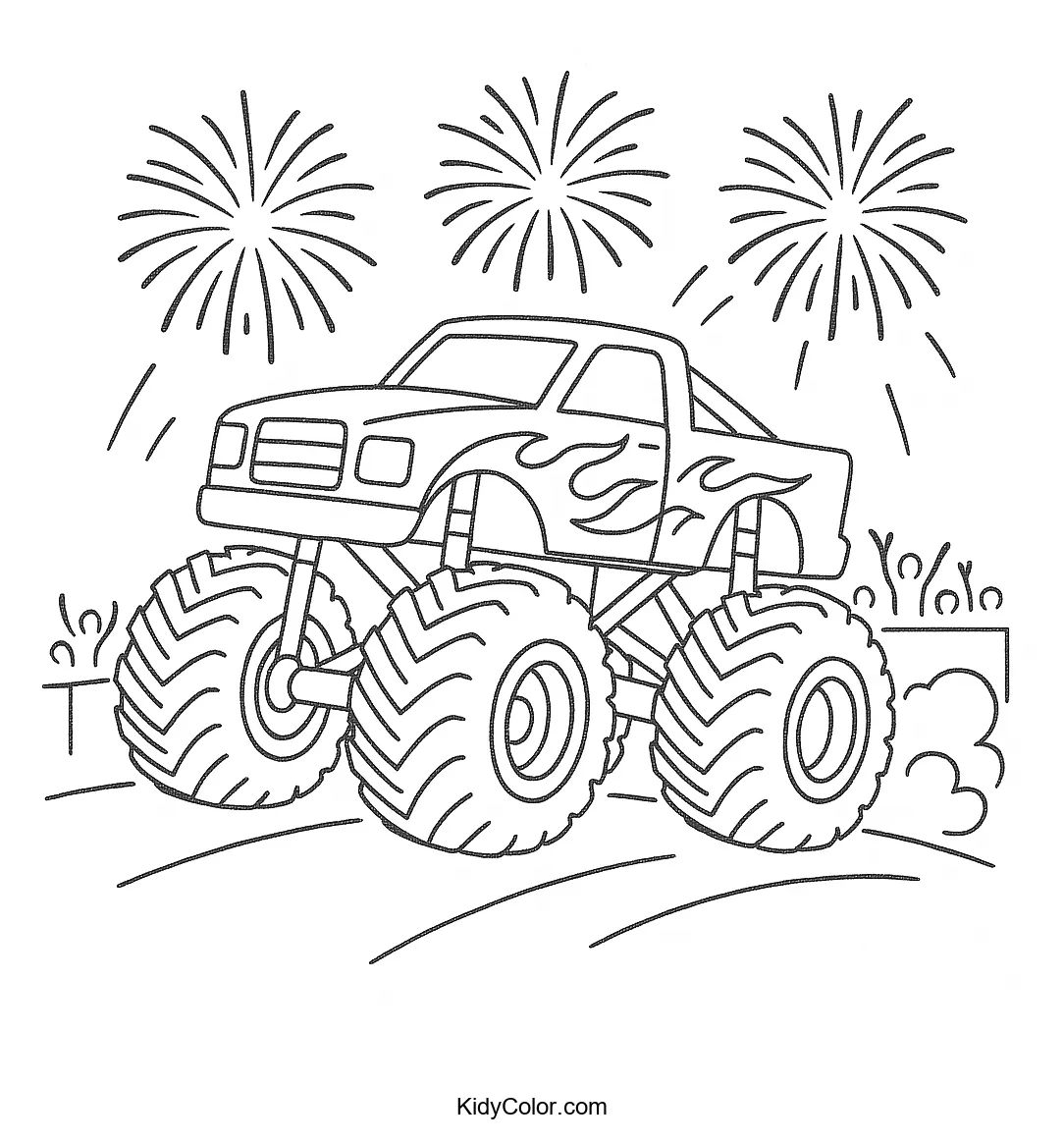 Monster truck show with fireworks