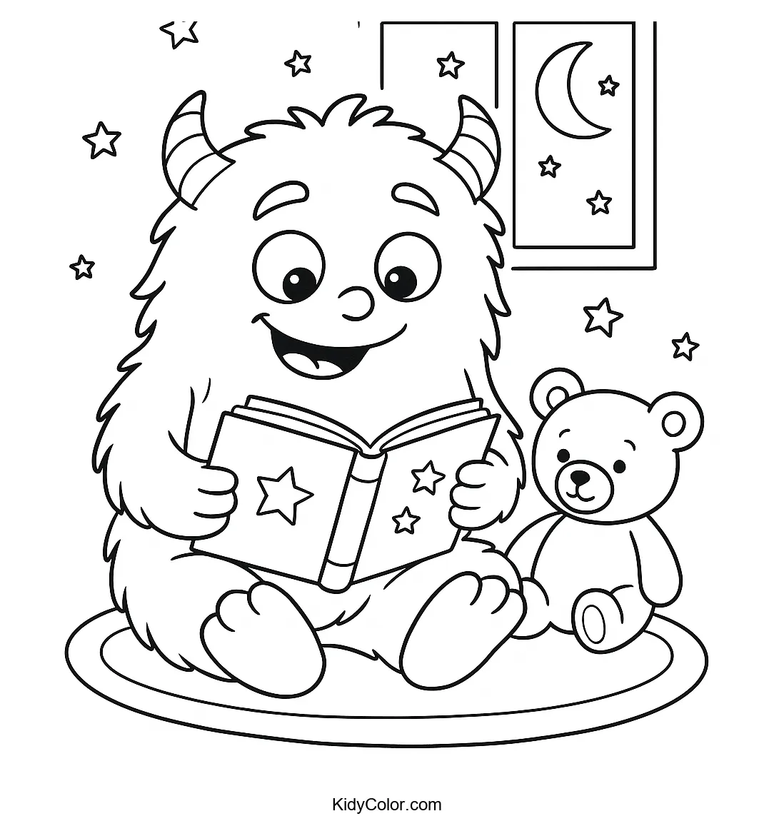 Cute monsters reading a bedtime story.