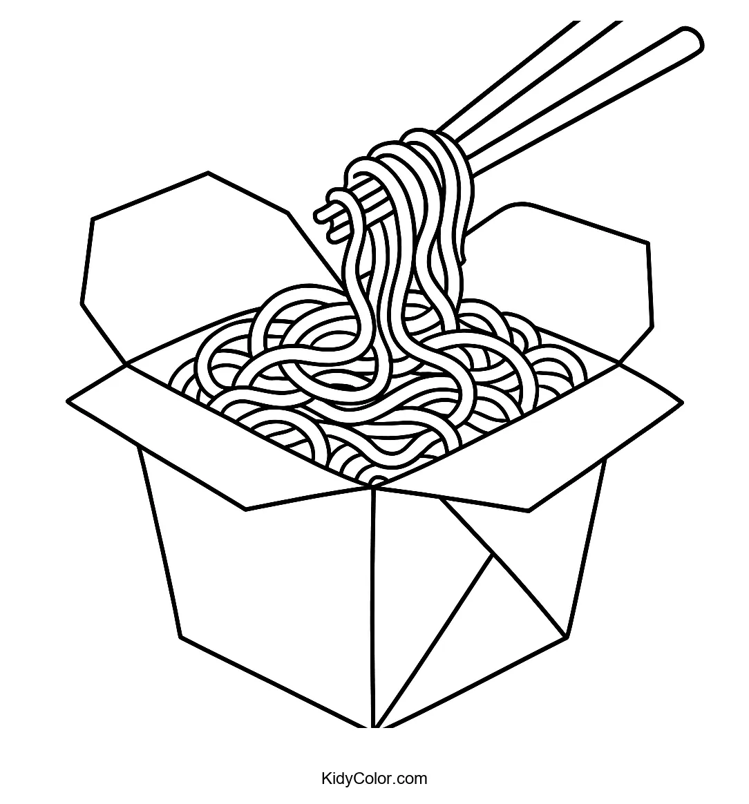 Coloring page of noodles in a takeout box