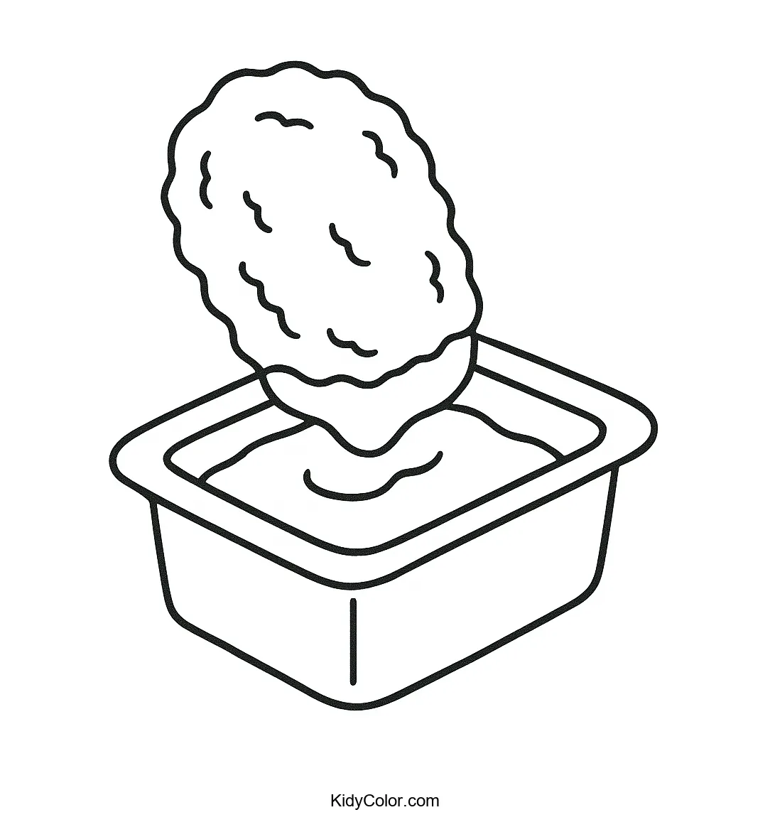 Chicken nugget being dipped into sauce illustration