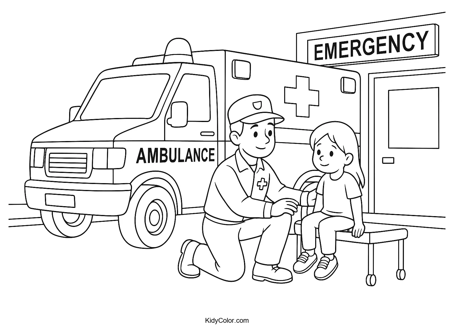 Paramedic helping a girl at an ambulance