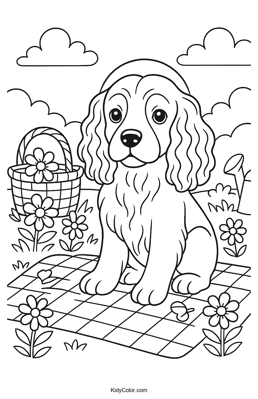 Picnic scene with a Cocker Spaniel dog
