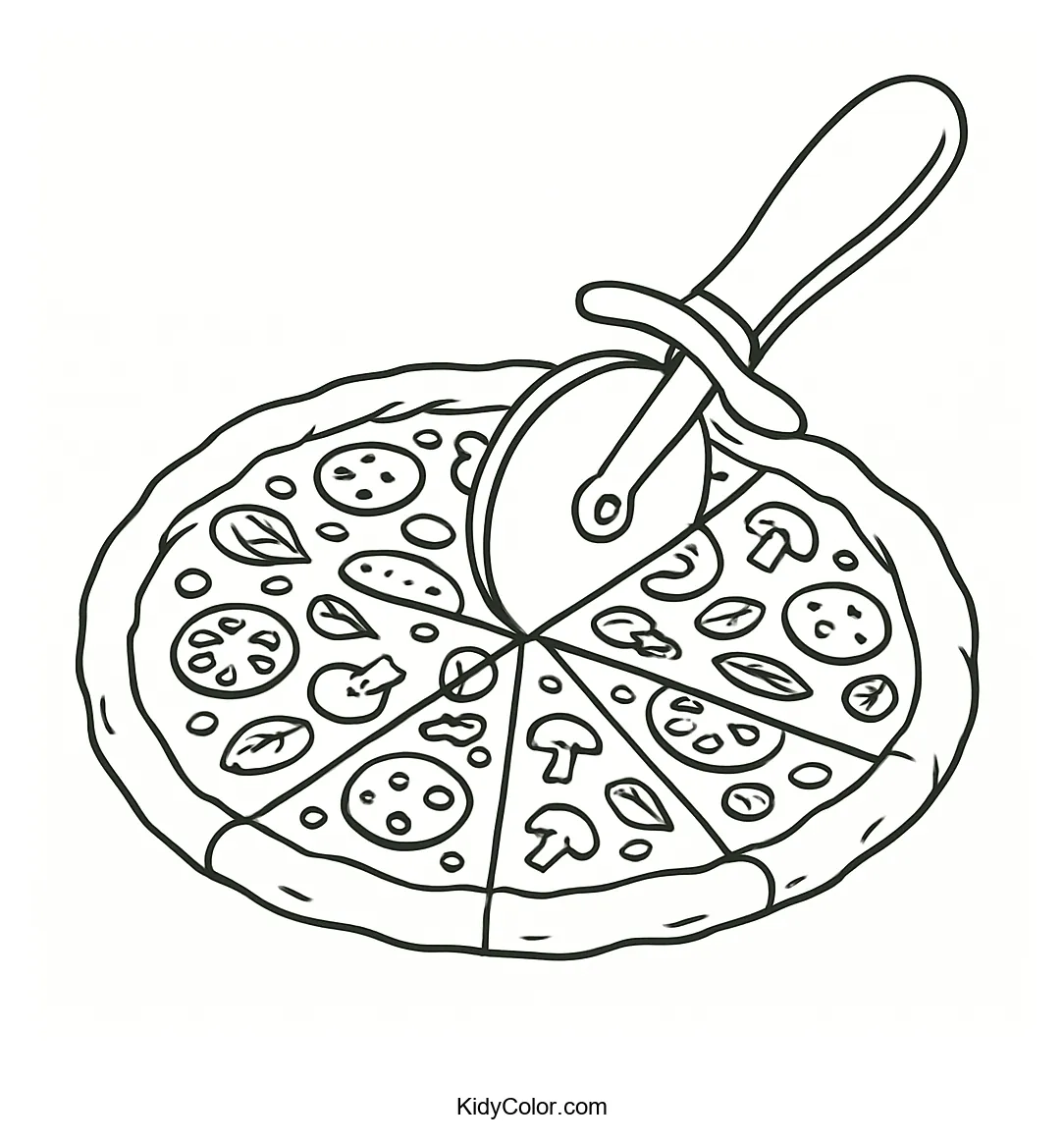 Pizza being sliced with a pizza cutter