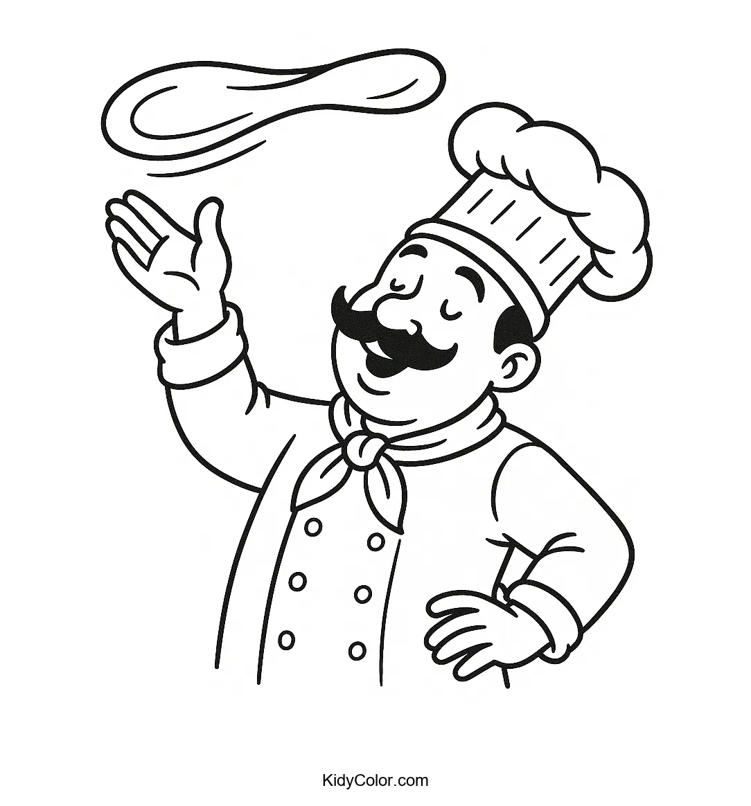 Cartoon pizza chef tossing dough