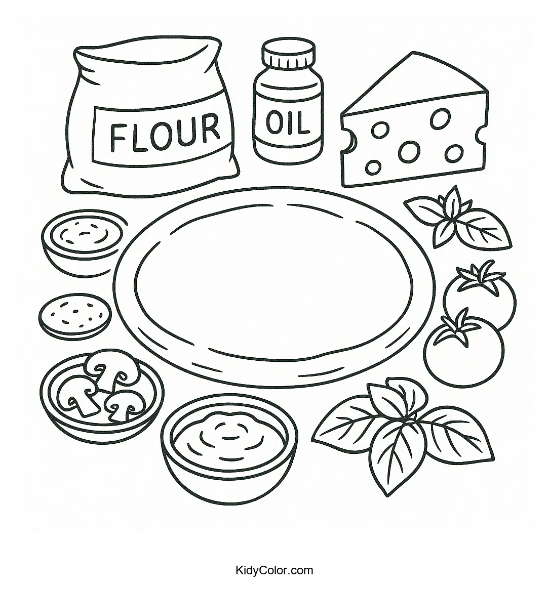 Line art of pizza preparation essentials